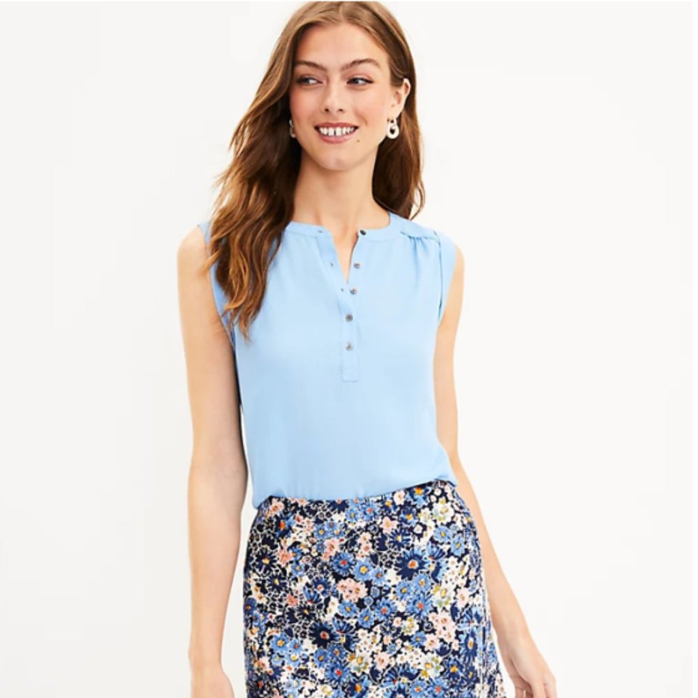 LOFT Henley Mixed Media Shell, Size Large, NWT